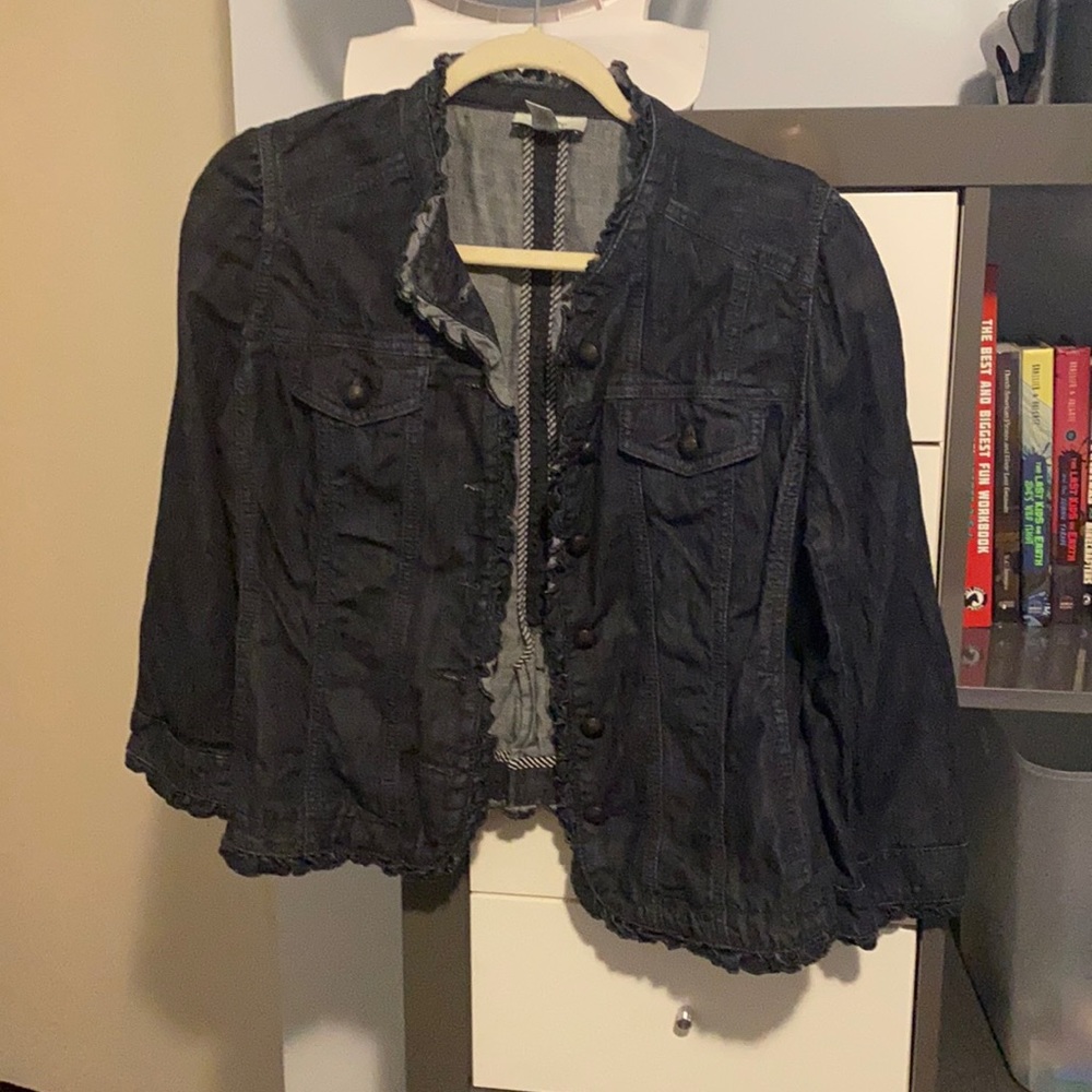 Loft denim jacket with ruffle detail
